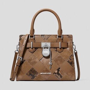 NWT Michael Kors Hamilton Small Patchwork Satchel Driftwood $428